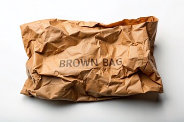 Crumpled Brown Paper Bag on White Background - Copy Space for Text or Design