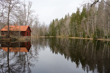 Red house on the lake