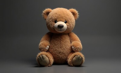 Obraz premium Brown teddy bear sits against gray background