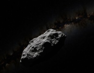 Grey asteroid in front of starry space background