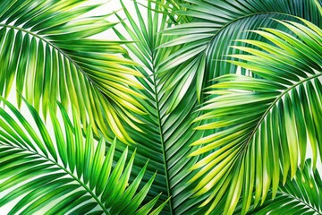 Obraz premium High-detail watercolor palm leaves in vibrant green, lush foliage, isolated on a white background, HD image.