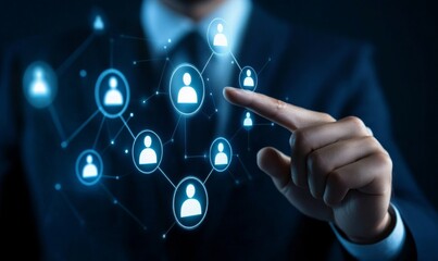 Human Resources Manager Showcasing Interactive Icons Symbolizing Recruitment, Training, Benefits, and Employee Relations, Generative AI