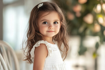 Fototapeta premium Little cute caucasian girl at indoors