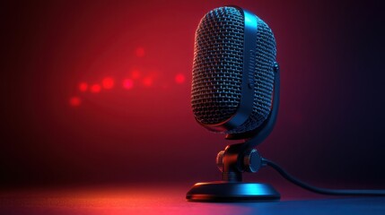 Retro Microphone in Red and Blue Studio Lighting Professional Audio Equipment