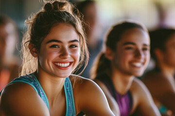 Fototapeta premium Group of pretty young friends in sportswear