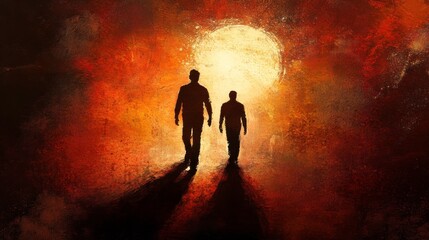 Distressed Figures on Rusty Surface with Harsh Light