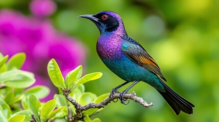 Obraz premium Vivid Purple Glossy Starling Perched On Branch