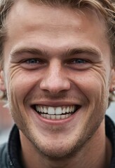 Fototapeta premium close up portrait of a nordic man, laughing guy
