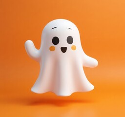 White ghost with orange cheeks on orange background