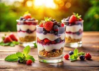 Layer fresh berries, creamy yogurt, and crunchy granola for a delightful parfait.  A simple, elegant dessert in a glass.