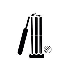 Cricket Clip Art Silhouette Set, Cricket Sport Vector Isolated With White Background, Cricket Bat Sport Isolated Template Design.