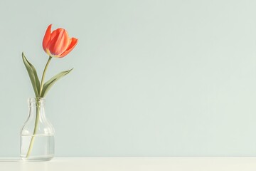 Close-up of a Vibrant Tulip in a Glass Vase Highlighting Parkinson's Awareness on a Simple White Table