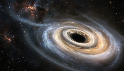 Mesmerizing cosmic black hole with swirling galaxy and star formations in space