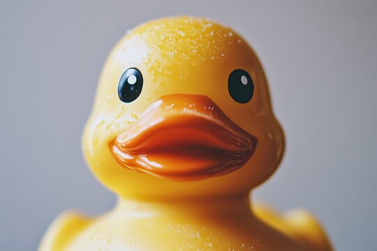 Bright Yellow Rubber Duck on Plain Background