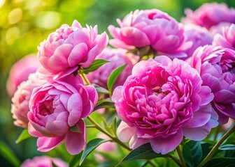 Fototapeta premium Delicate Pink Peony Bouquet, Close-Up Macro Garden Photography