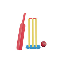 Cricket Illustration Vector Set, Cricket Bat And Ball Icons Isolated Clip Art, Set Equipment For Cricket Ball And Bat Illustration Set