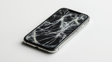 Cracked Smartphone on Plain White Background