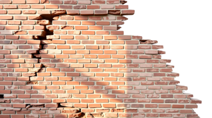 Photo of wrecked brick wall isolated on transparent background