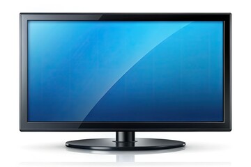 Sleek black HD flat screen TV, isolated on white, perfect for showcasing your design or presentation.