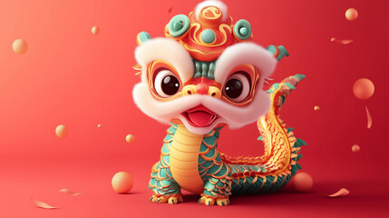 Catoon vector of a friendly snake with dragon dance mask for Chinese New Year celebrations