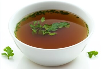 Fresh Tom Yum Soup with Vibrant Herbs on White Background