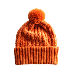 Cozy Knit Hat with Pom-Pom in Bright Orange Isolated on Transparent Background