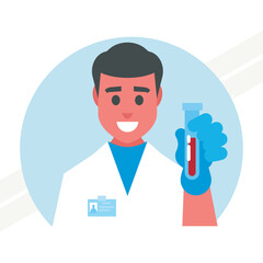 An illustration of a doctor holding a test tube representing scientific research and healthcare