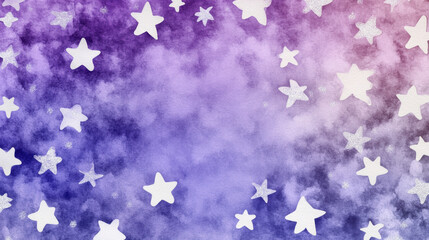 dreamy watercolor background featuring starry night sky with white stars scattered across gradient of deep indigo, purple, and soft pink hues, evoking sense of wonder and serenity