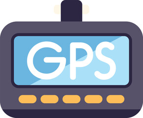 Gps navigation system device with buttons at the bottom and an antenna on the top, showing gps text on the screen