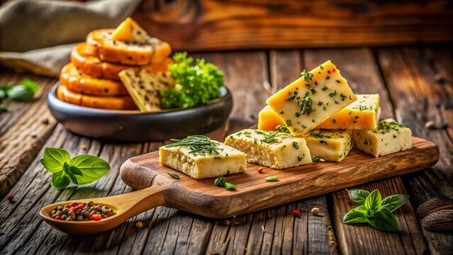 Delicious Strukli: Croatian Cheese Snack on Rustic Wooden Board - Sweet & Savory Options