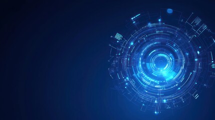 Abstract digital technology glowing circle interface background.