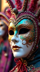 Intricate venetian carnival mask with ornate designs and rich colors