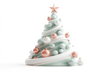 Christmas-themed Plasticine Tree Decorated With Ornaments and Star on Top Isolated on White Background