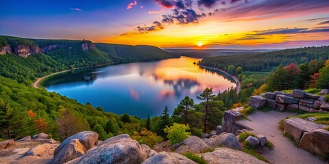 Obraz premium Devil's Lake State Park Hiking Trail Night Photography - Wisconsin Landscape