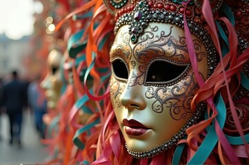 Fototapeta premium Intricately decorated venetian style mask in vibrant colors