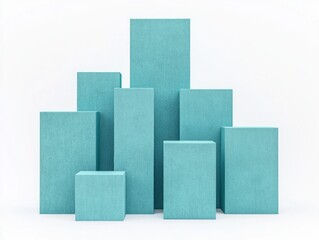 Geometric Cyan Blocks in 3D Illusion Arrangement - Ultra-Detailed Cinematic Composition on White Background