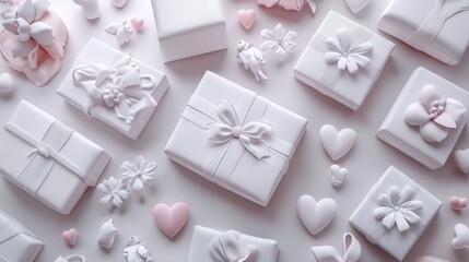 Elegant white valentine's day gift composition flat lay for romantic design inspiration