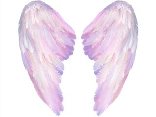 Fototapeta premium Angelic Wings in Soft Pastel Gradient - Ultra-Detailed Full Shot on White Background
