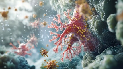 pathogens entering the lungs through the respiratory system, illustrating their path from the nose to the alveoli.