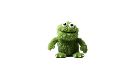 Photo of plush green monster isolated on transparent background
