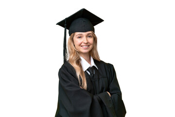 Young university English graduate woman over isolated background with arms crossed and looking forward