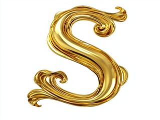 Elegant Gold Calligraphy Flourish of Letter S with Swirling Tails on Isolated White Background - Ultra-Detailed Cinematic Image