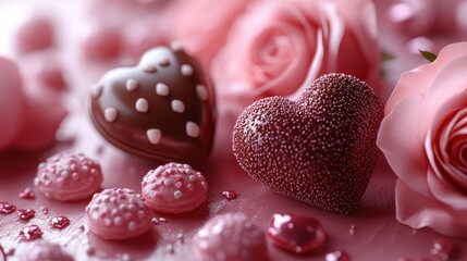 Obraz premium Romantic valentine candies and roses for february 14th celebration and gift inspiration