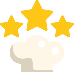 This vector illustration shows a chef hat receiving three golden stars, symbolizing a high rating or positive feedback for exceptional cooking