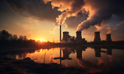 Fototapeta premium Nuclear energy and in the background we see a nuclear power plant.