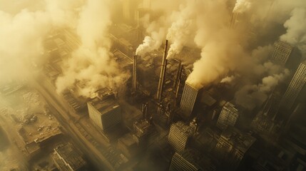 factories releasing PM 2.5 dust particles into the air, contributing to air pollution.