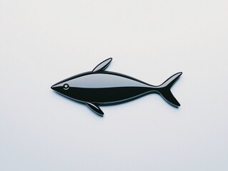 Obraz premium Minimalistic Black Fish Symbol in Fluid Line Style on White Background for Cinematic Design | Ultra-Detailed Full Shot Image