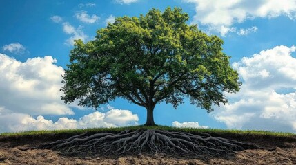 Obraz premium A solitary tree stands tall against a blue sky