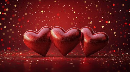 Fototapeta premium Romantic valentine's day background with shiny red hearts and sparkling lights