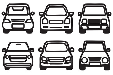 Modern vector car icons pack featuring black and white designs in a square grid layout